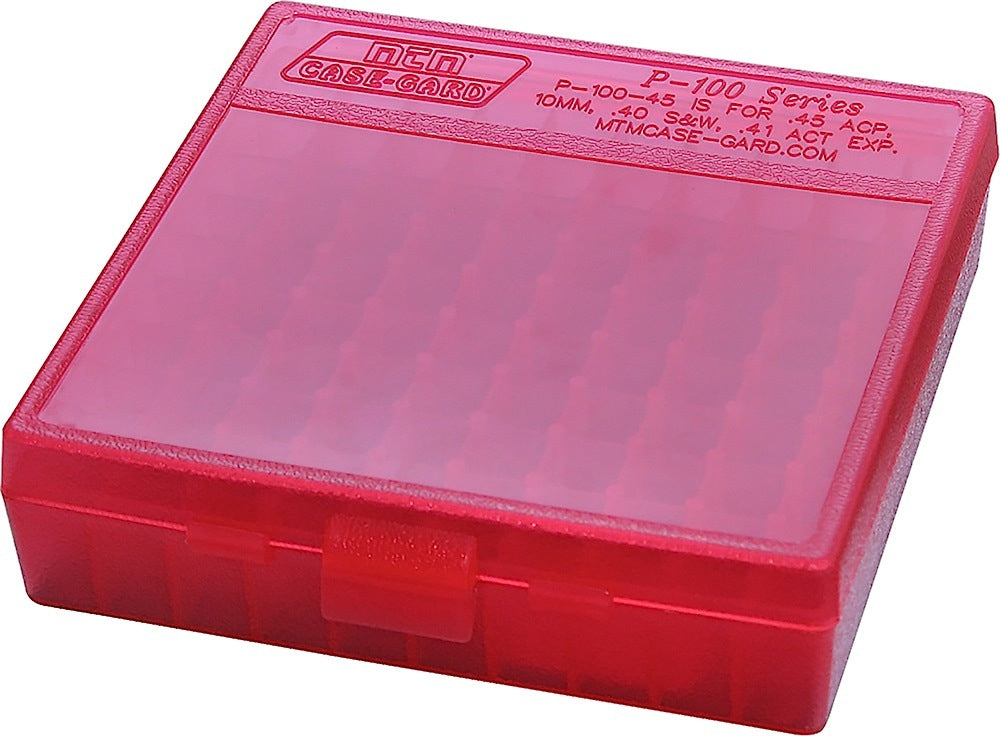 MTM Case-Gard P1004529 Flip-Top Ammo Box 100rd Multi Caliber Clear Red Polypropylene