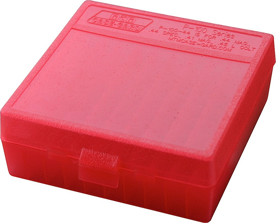 MTM Case-Gard P1004429 Flip-Top Ammo Box 100rd Multi Caliber Clear Red Polypropylene