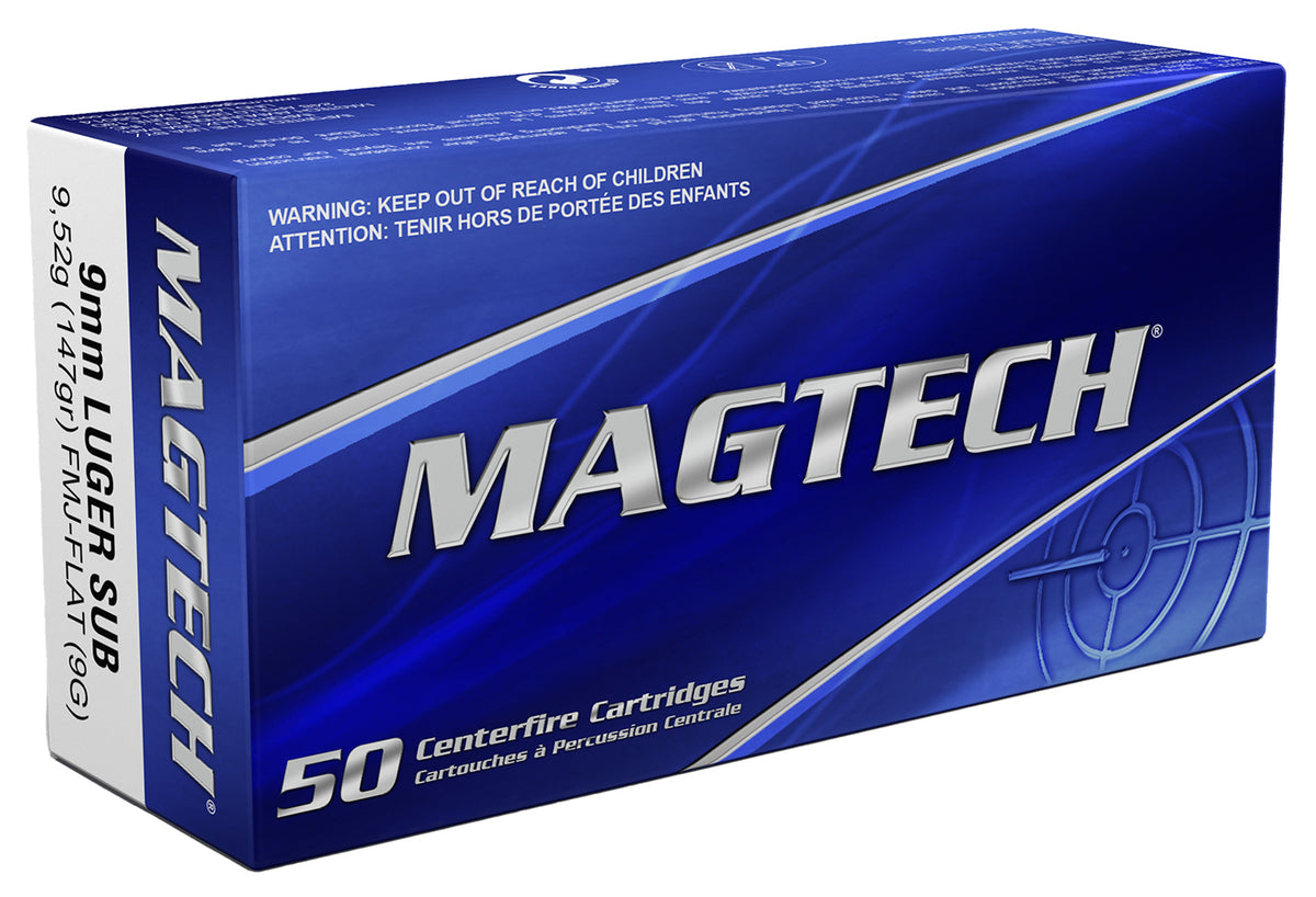 Magtech 9G Sport Shooting Range/Training Subsonic Full Metal Jacket Flat Subsonic  147 Grain 9mm Luger/Parabellum