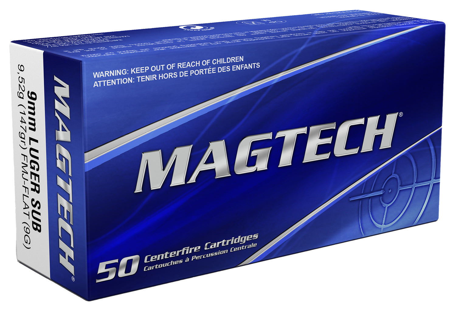 Magtech 9G Sport Shooting Range/Training Subsonic Full Metal Jacket Flat Subsonic  147 Grain 9mm Luger/Parabellum