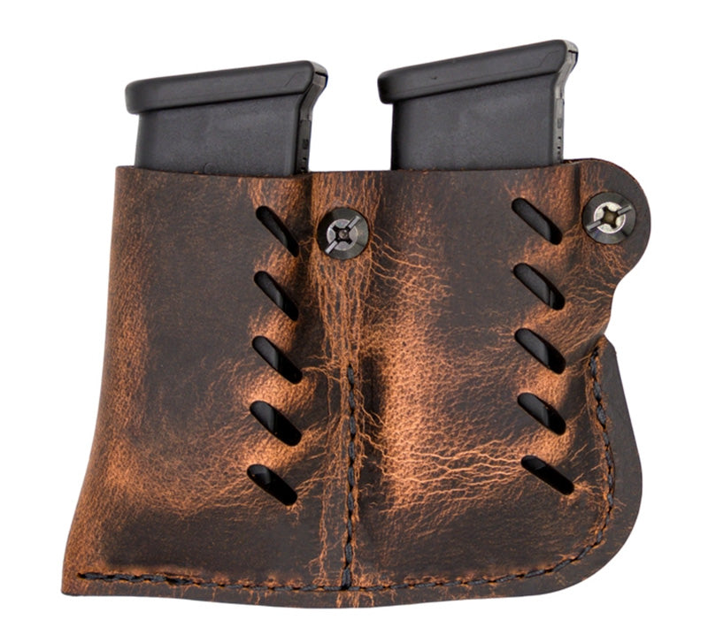 Versacarry Leather Double Magazine Carrier Holds Two Double Stack Mags Brown