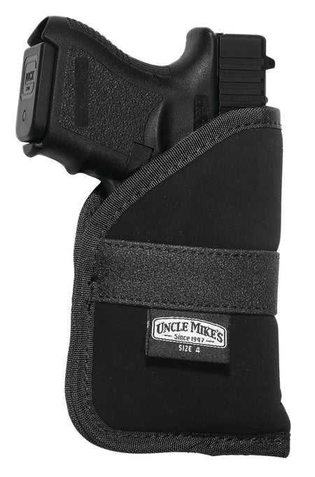 Uncle Mike's Inside The Pocket Holster Open Top Size 04 Black Nylon Fits Subcompact 9/40 Auto Right Hand