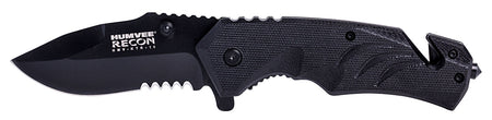Humvee Adventure Gear HMVKTR15 Tactical Recon 3" Folding Drop Point Part Serrated Black SS Blade Black Textured Handle Glass Breaker Seat Belt Cutter Pocket Clip