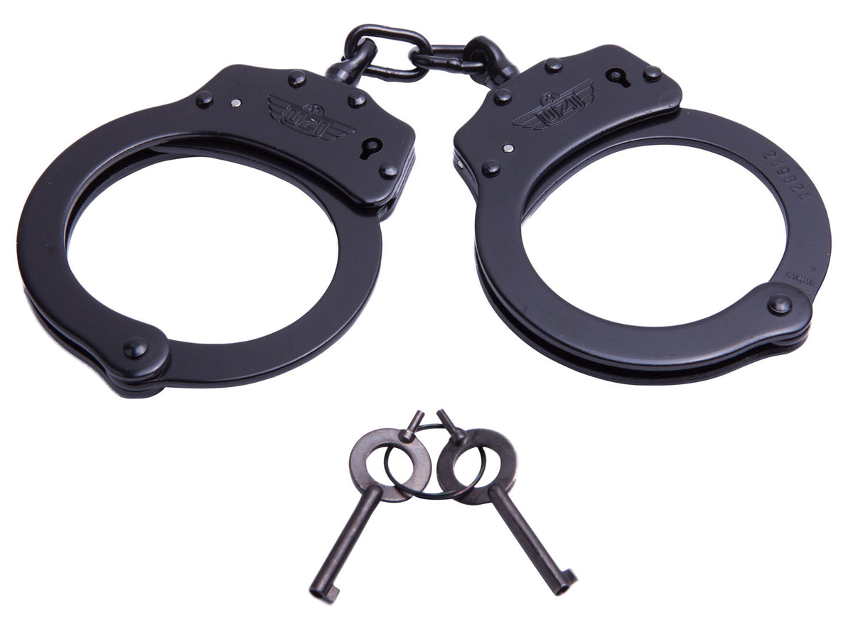 Uzi UZIHCCB Chain Handcuffs Black Stainless Steel Double-Lock with 2 Keys