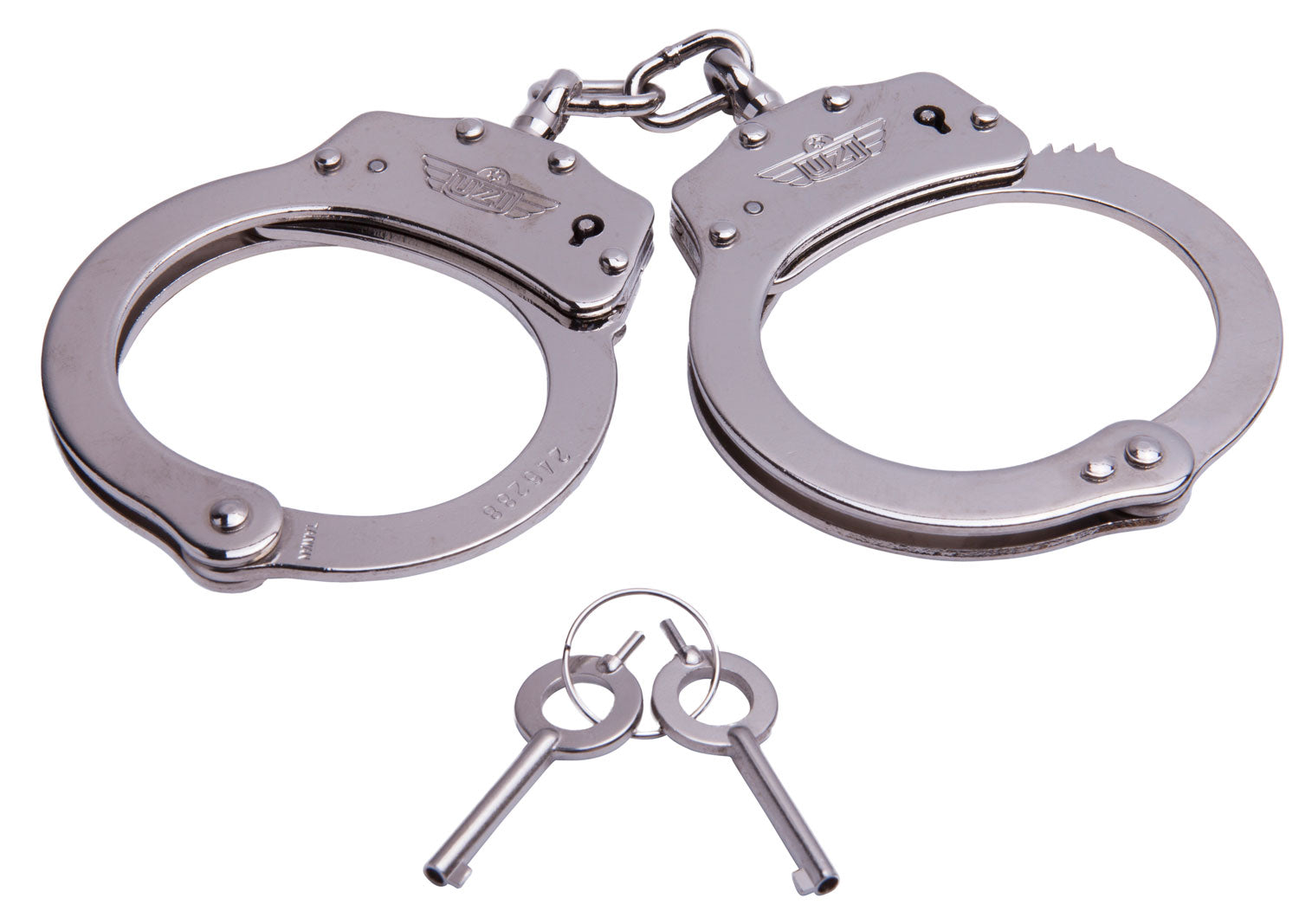 Uzi UZIHCCS Chain Handcuffs Silver Stainless Steel Double-Lock with 2 Keys