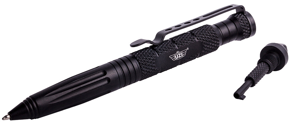 Uzi Accessories UZITACPEN6BK Tactical Pen Black Aluminum 6" Glass Breaker/Cuff Key
