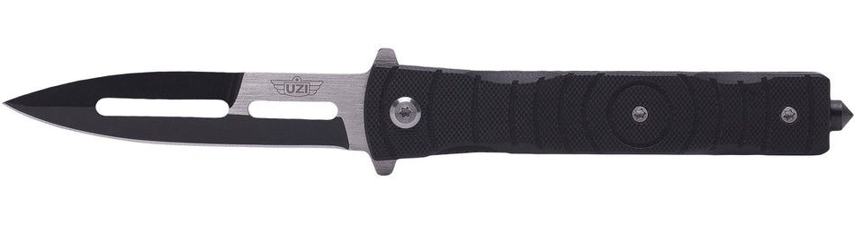 Uzi Accessories UZKFDR014 Mossad III 3.50" Spring-Assist Folding Spear Point Black/Silver Stainless Steel Blade, G10 Handle with Glass Breaker