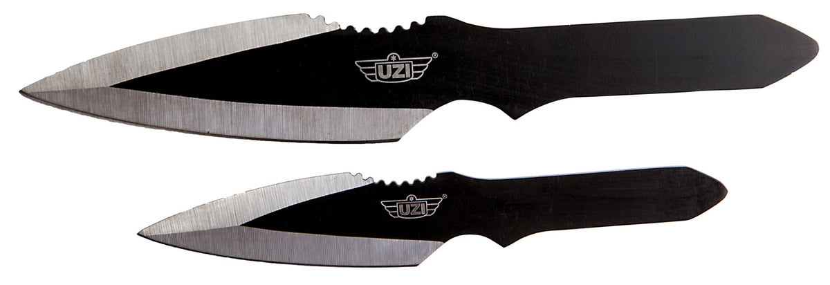 Uzi Accessories UZKTRW002 Throwing Knives Fixed Spear Point Black Stainless Steel Blade and Handle Set