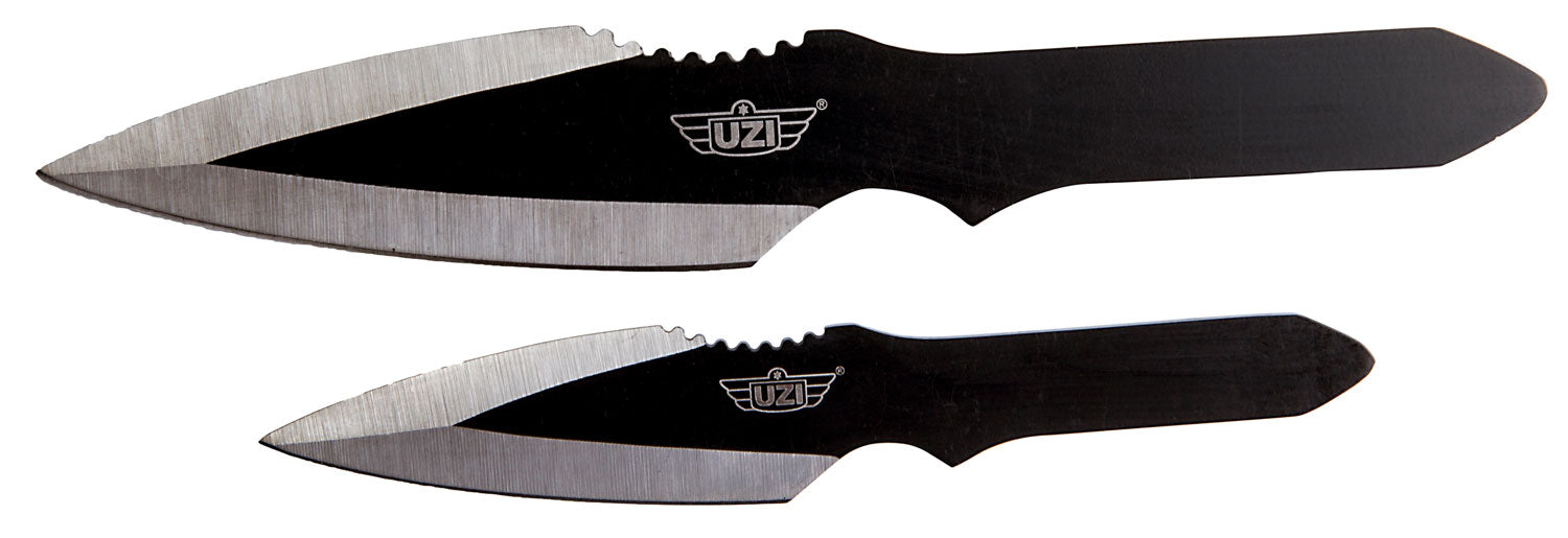 Uzi Accessories UZKTRW002 Throwing Knives Fixed Spear Point Black Stainless Steel Blade and Handle Set