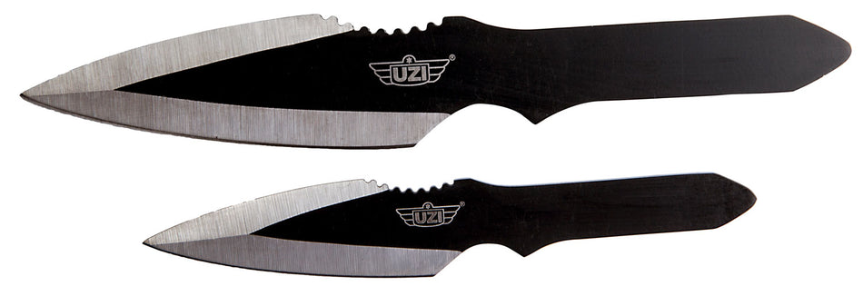 Uzi Accessories UZKTRW002 Throwing Knives Fixed Spear Point Black Stainless Steel Blade and Handle Set