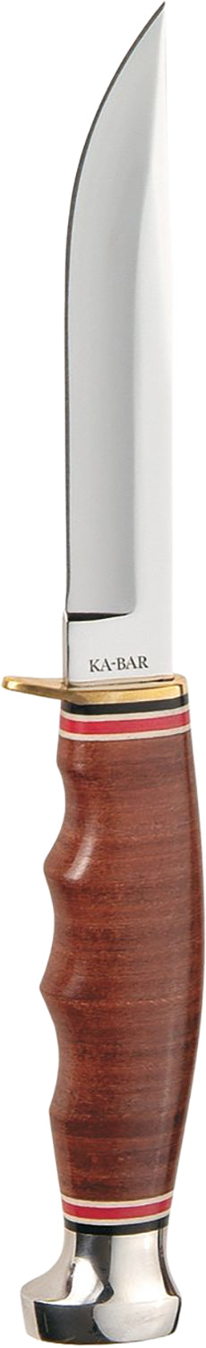 Ka-Bar 1232 Hunter 4" Fixed Clip Point Plain Polished 5Cr15MoV SS Blade, Stacked Leather Handle with Sheath