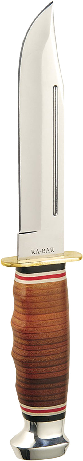 Ka-Bar 1235 Marine Hunter 5.88" Fixed Clip Point Polished 4116 SS Blade, Stacked Leather Handle with Sheath