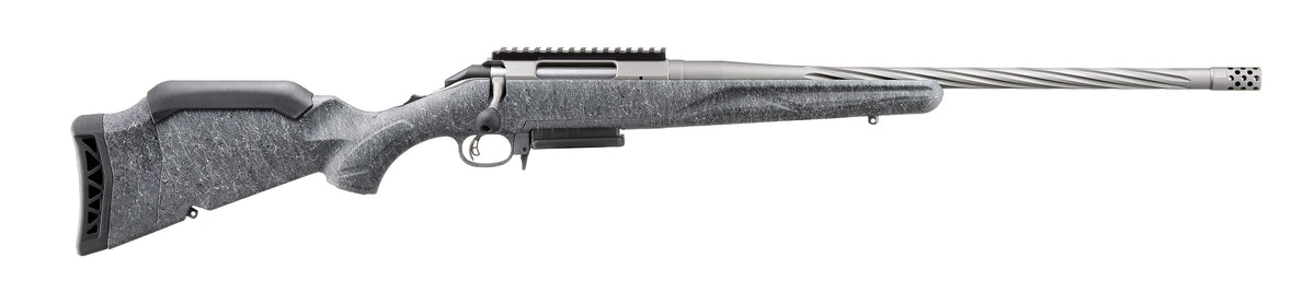 Ruger 46903 American II Full Size 7mm-08 Rem 3+1 20" Gun Metal Gray Cerakote Spiral Fluted Threaded Barrel & Alloy Steel Receiver w/Picatinny Rail, Gray Splatter Adj LOP Synthetic Stock