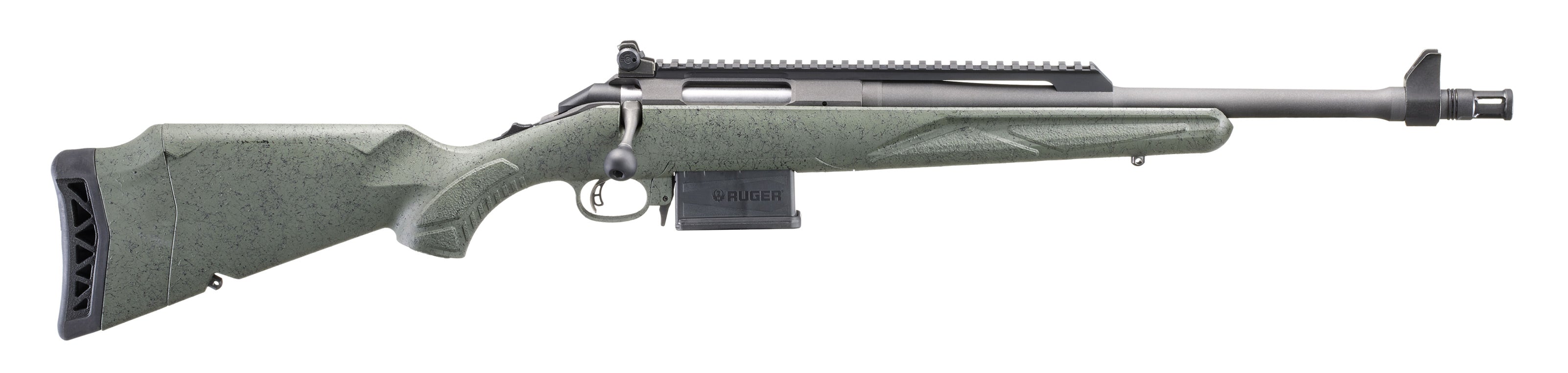 Ruger 46967 American II Scout 308 Win 5+1 16.10" Cobalt Cerakote Threaded Barrel, Alloy Steel Receiver w/Scope Rail, Leaf Green Splatter Adj LOP Synthetic Stock