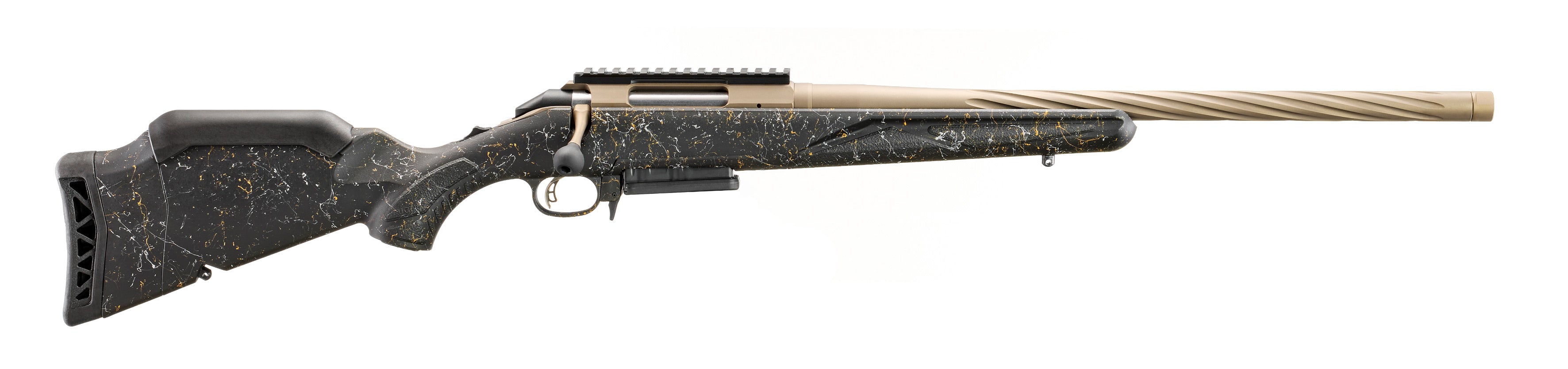 Ruger 46973 American II Prairie Full Size 6.5 Creedmoor 3+1 20" Smoked Bronze Cerakote Spiral Fluted Threaded Barrel & Alloy Steel Receiver w/Picatinny Rail, Black Splatter Adj LOP Synthetic Stock
