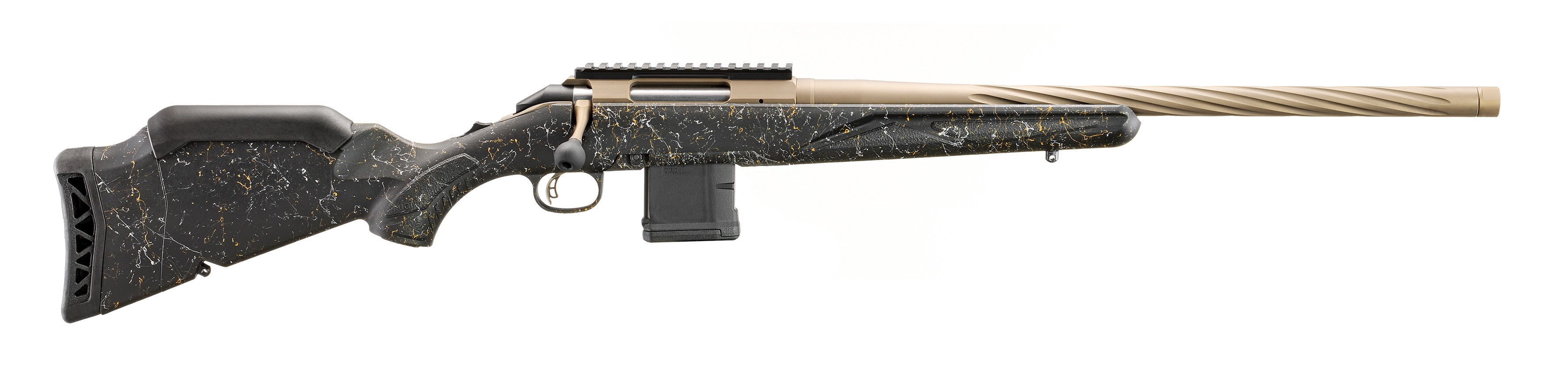 Ruger 46974 American II Prairie Full Size 223 Rem 10+1 20" Smoked Bronze Cerakote Spiral Fluted Threaded Barrel & Alloy Steel Receiver w/Picatinny Rail, Black Splatter ADJ LOP Synthetic Stock