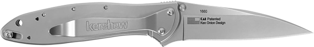 Kershaw 1660 Leek 3" Folding Drop Point Plain 14C28N Steel Bead Blasted Blade, 410 Stainless Steel Handle