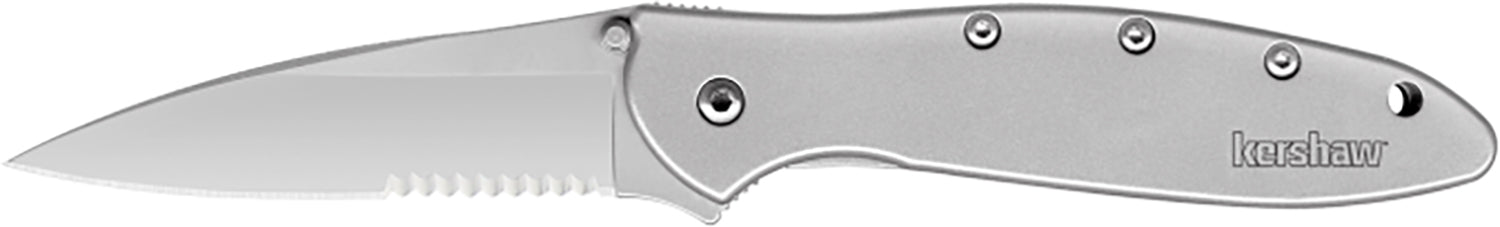 Kershaw 1660ST Leek 3" Folding Drop Point Part Serrated 14C28N Steel Blade, Bead Blasted 410 SS Handle