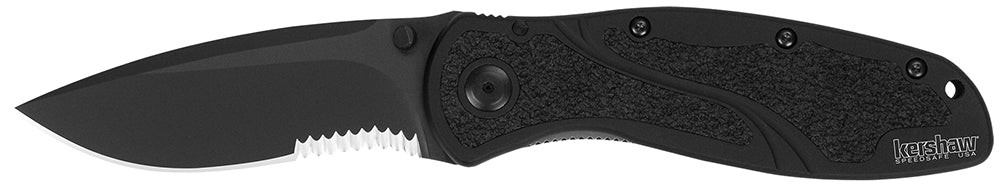 Kershaw 1670BLKST Blur 3.40" Folding Drop Point Partially Serrated Black DLC 14C28N Blade Black Anodized Aluminum Handle with Pocket Clip