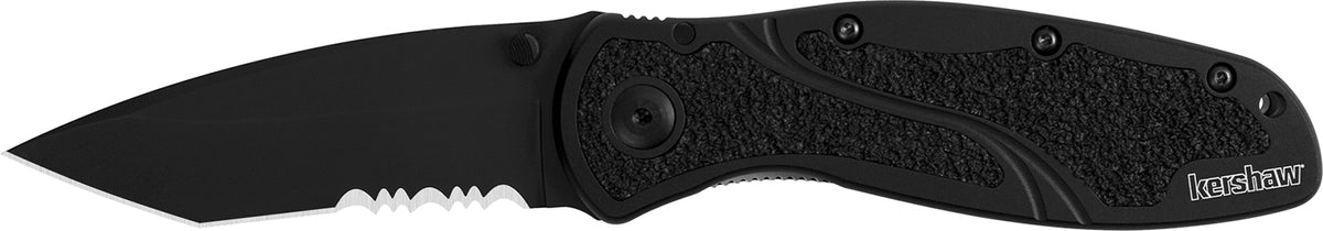 Kershaw 1670TBLKST Blur 3.40" Folding Tanto Partially Serrated Black DLC 14C28N Blade Black Anodized Aluminum Handle with Pocket Clip
