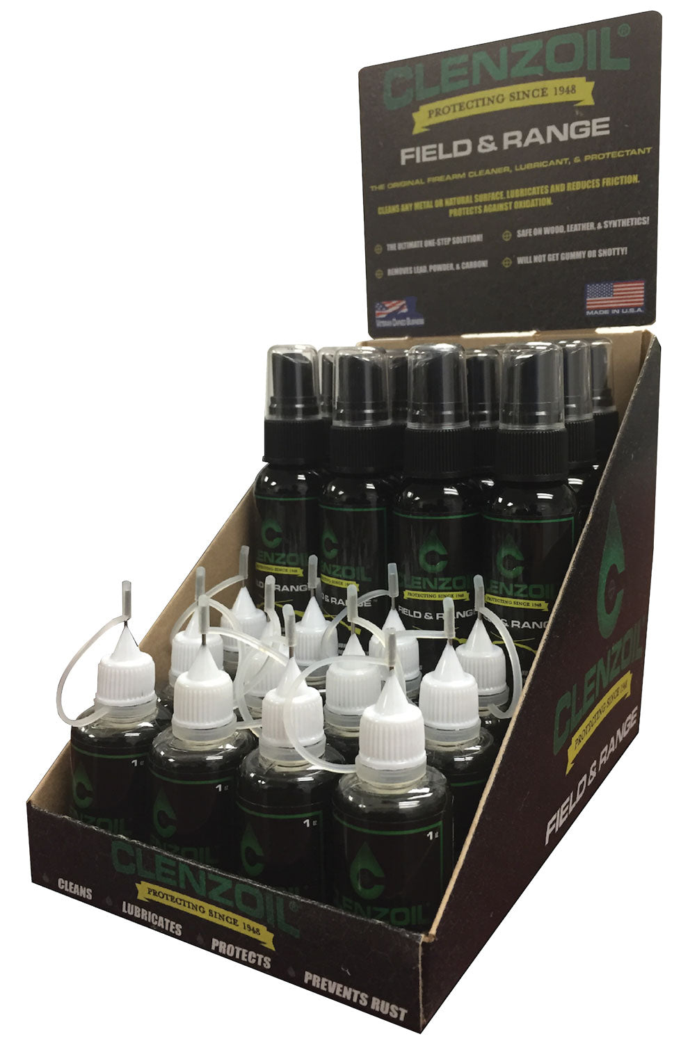 Clenzoil 2281 Field & Range Counter Display 24 with Pump Sprayers and Needle Oilers