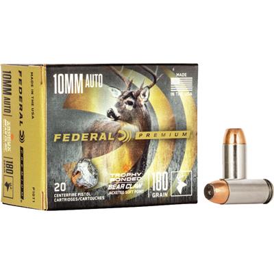 Federal Premium Pistol Ammo 10mm Trophy Bonded Bear Claw JSP 180 grain 20 rd.