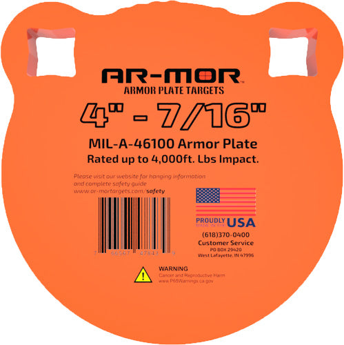AR-MOR 4" MIL46100 Steel Shooting Gong 7/16" Thick Orange Round