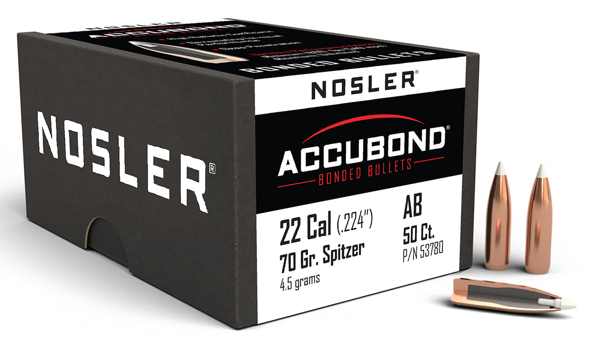 Nosler AccuBond .22 Cal 70gr Spitzer Pt Hunting Bullets 50-Count