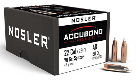 Nosler AccuBond .22 Cal 70gr Spitzer Pt Hunting Bullets 50-Count