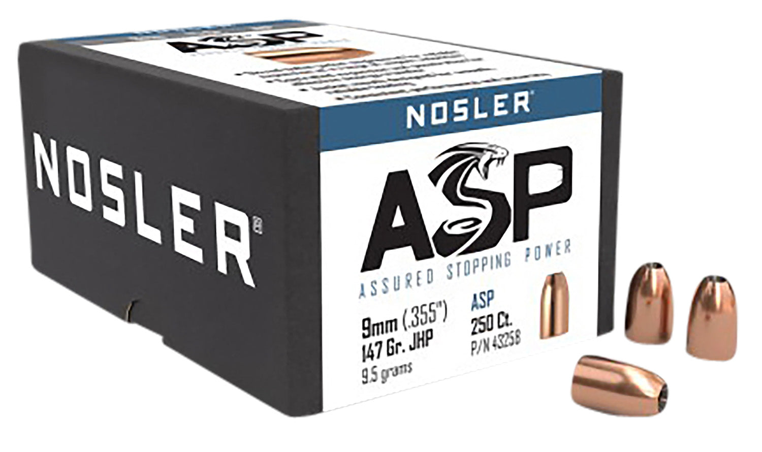 Nosler ASP 9mm 147gr JHP Match Pistol Bullets 250-Count Box