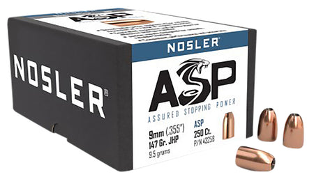 Nosler ASP 9mm 147gr JHP Match Pistol Bullets 250-Count Box