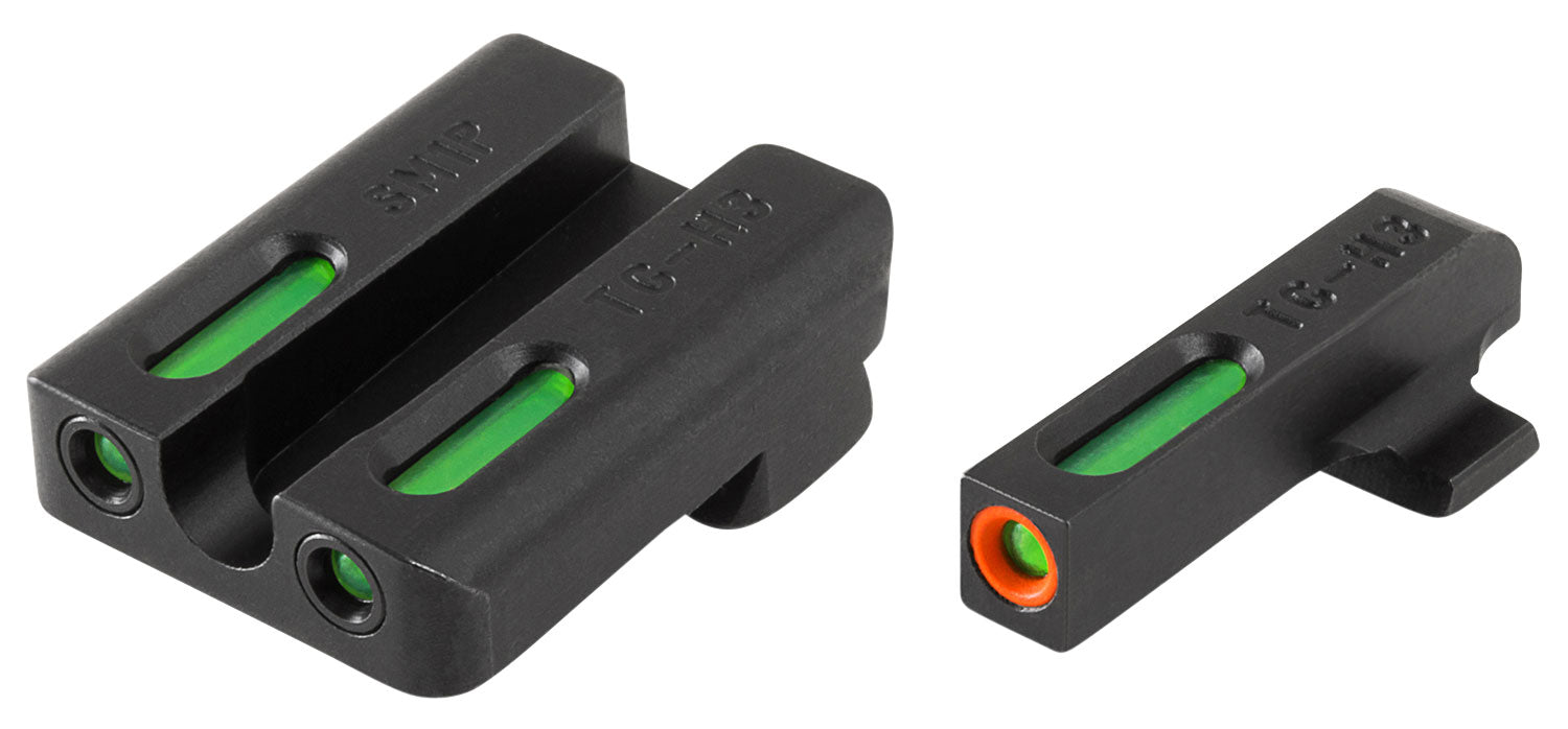 TruGlo TG13SM1PC TFX Pro Black Green Tritium Fiber Optic Orange Outline Front and Rear Sight Set