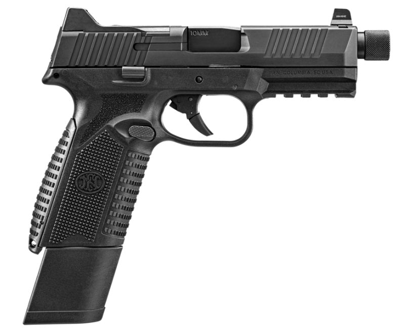 FN 66101375 510 Tactical Full Size Frame 10mm Auto 22+1, 4.71" Black Target Crown Steel Barrel, Black PVD Optic Cut/Serrated Steel Slide & Polymer Frame w/Picatinny Rail, Ambidextrous