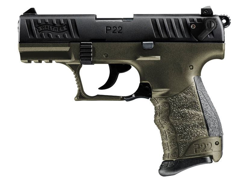 Walther Arms 5120715 P22 Q Military 22 LR 10+1 3.42" Steel/Threaded Barrel, Matte Black Tenifer Serrated/Steel Slide, OD Green Polymer Frame w/Picatinny Rail, Black Interchangeable Backstrap Grips