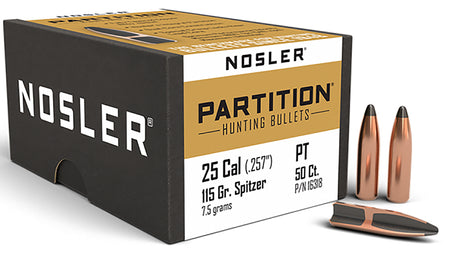 Nosler Partition 25 Caliber 115gr Spitzer Big Game Bullets 50-Count