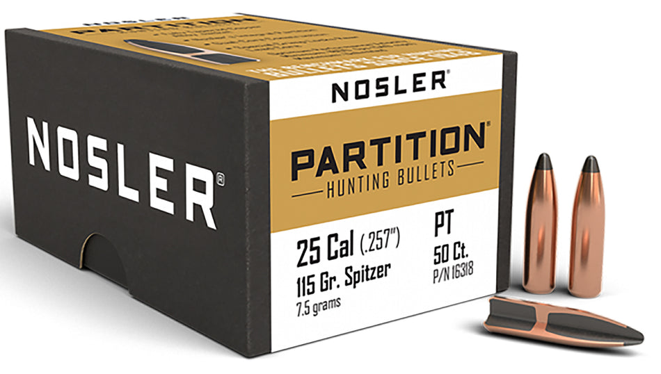 Nosler Partition 25 Caliber 115gr Spitzer Big Game Bullets 50-Count
