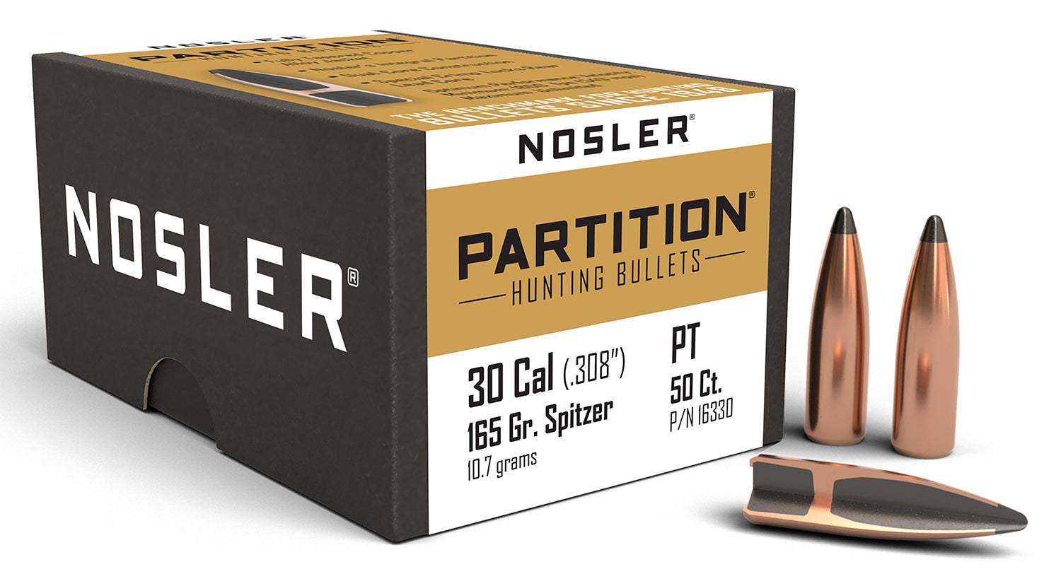 Nosler Partition 30 Cal 165gr Big Game Spitzer Bullets 50-Count Box