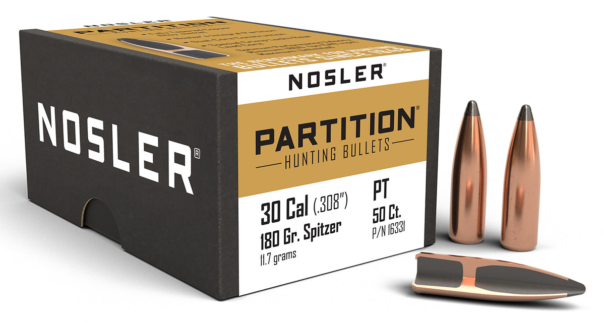 Nosler Partition 30 Cal 180gr Big Game Spitzer Bullets 50-Count Box