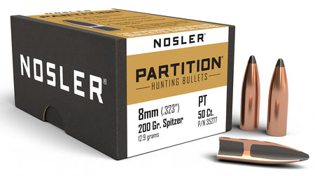 Nosler Partition 200gr 8mm Caliber Spitzer Point Bullets Box of 50