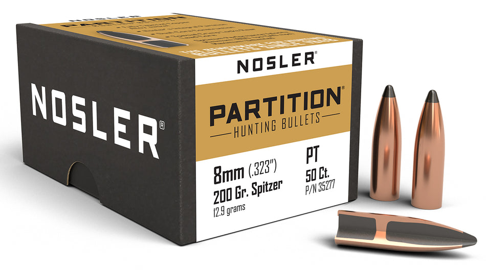 Nosler Partition 200gr 8mm Caliber Spitzer Point Bullets Box of 50