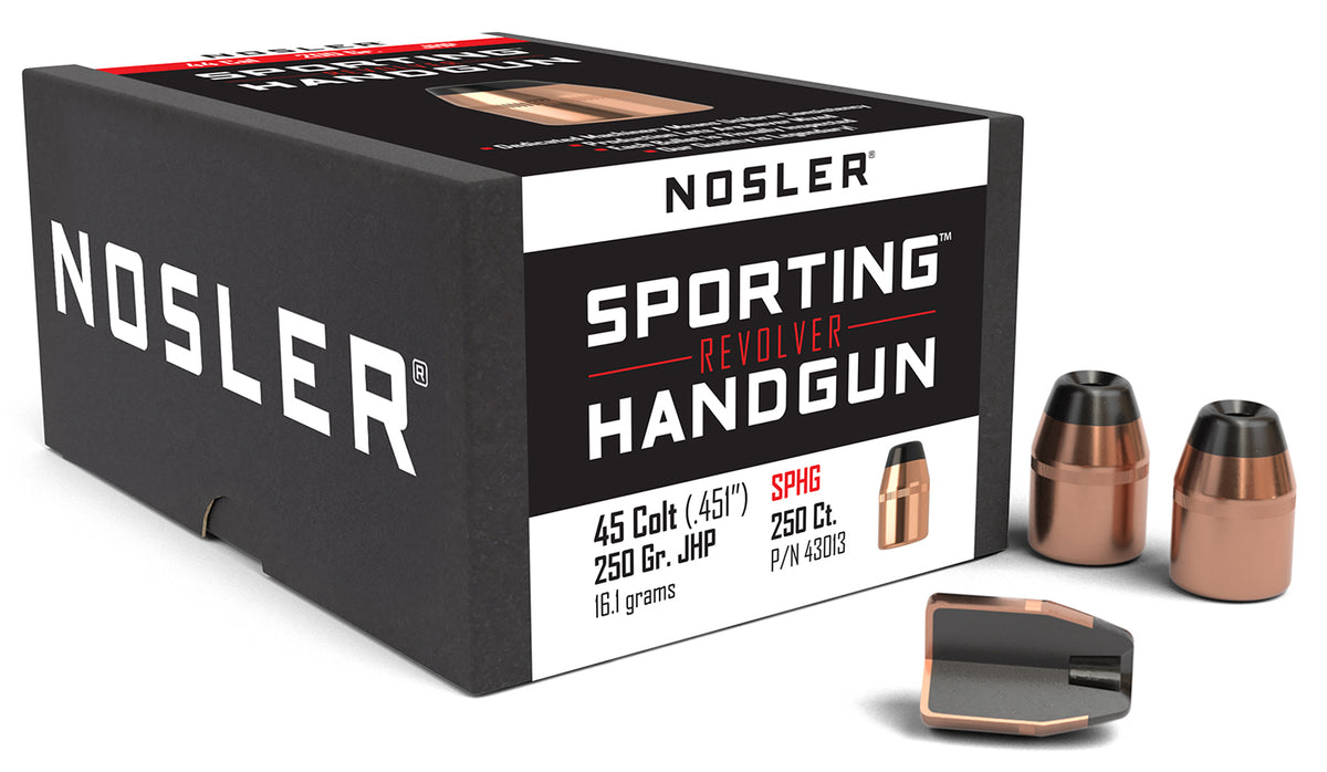 Nosler 45 Colt 250gr Jacketed Hollow Point Handgun Reloading Bullets Box of 100