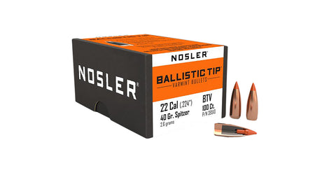 Nosler Ballistic Tip 22Cal 40 Grain Spitzer Point Varmint Bullets Box of 100