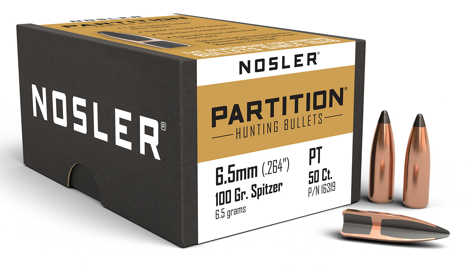 Nosler Partition 100 Grain 6.5 Creedmoor Spitzer Point Reloading Bullets Box of 50