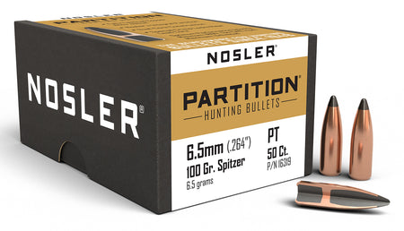 Nosler Partition 100 Grain 6.5 Creedmoor Spitzer Point Reloading Bullets Box of 50