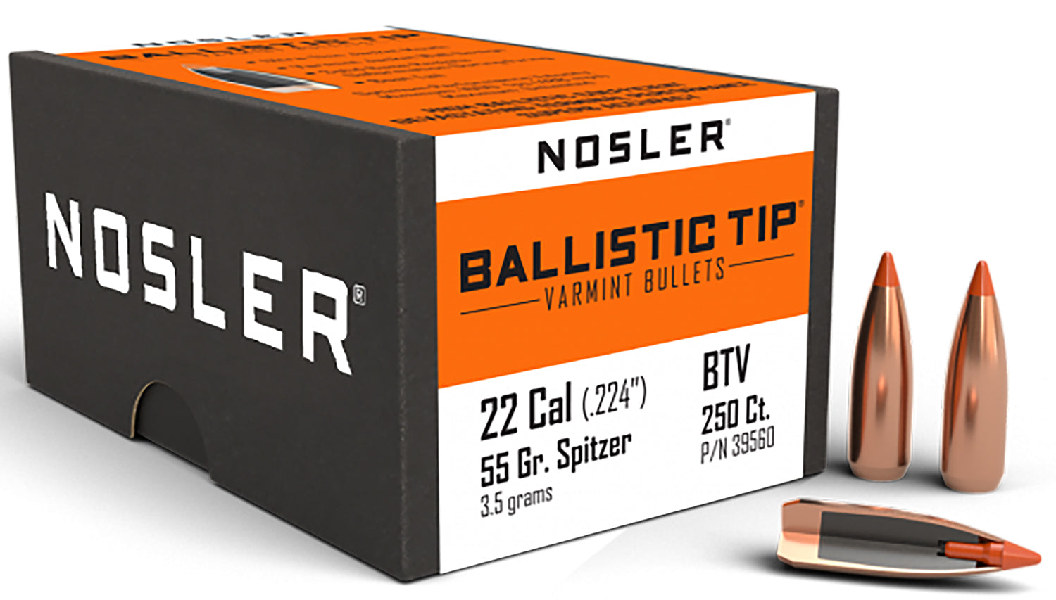 Nosler Ballistic Tip 22Cal 55 Grain Spitzer Point Varmint Bullets Bulk Box of 250