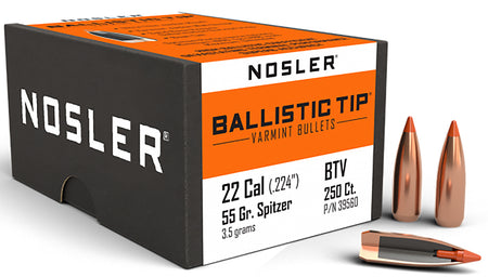 Nosler Ballistic Tip 22Cal 55 Grain Spitzer Point Varmint Bullets Bulk Box of 250