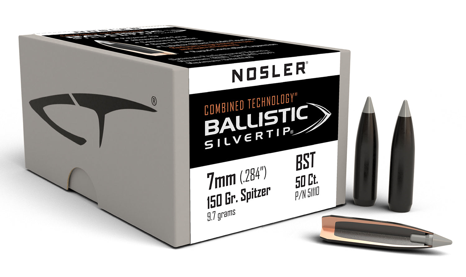 Nosler Ballistic Silvertip 7mm Caliber 150 Grain Spitzer Point Hunting Bullets Box of 50