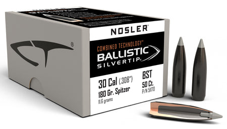 Nosler Ballistic Silvertip 30Cal 180 Grain Spitzer Point Hunting Bullets Box of 50