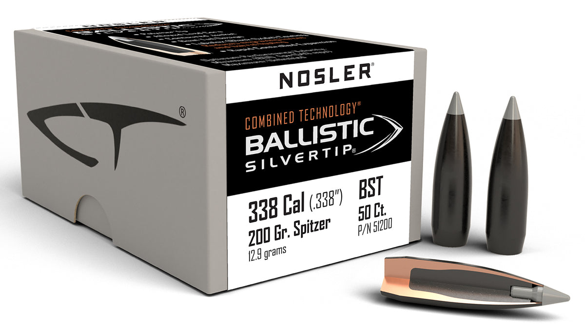Nosler Ballistic Silvertip 338Cal 200 Grain Spitzer Point Hunting Bullets Box of 50