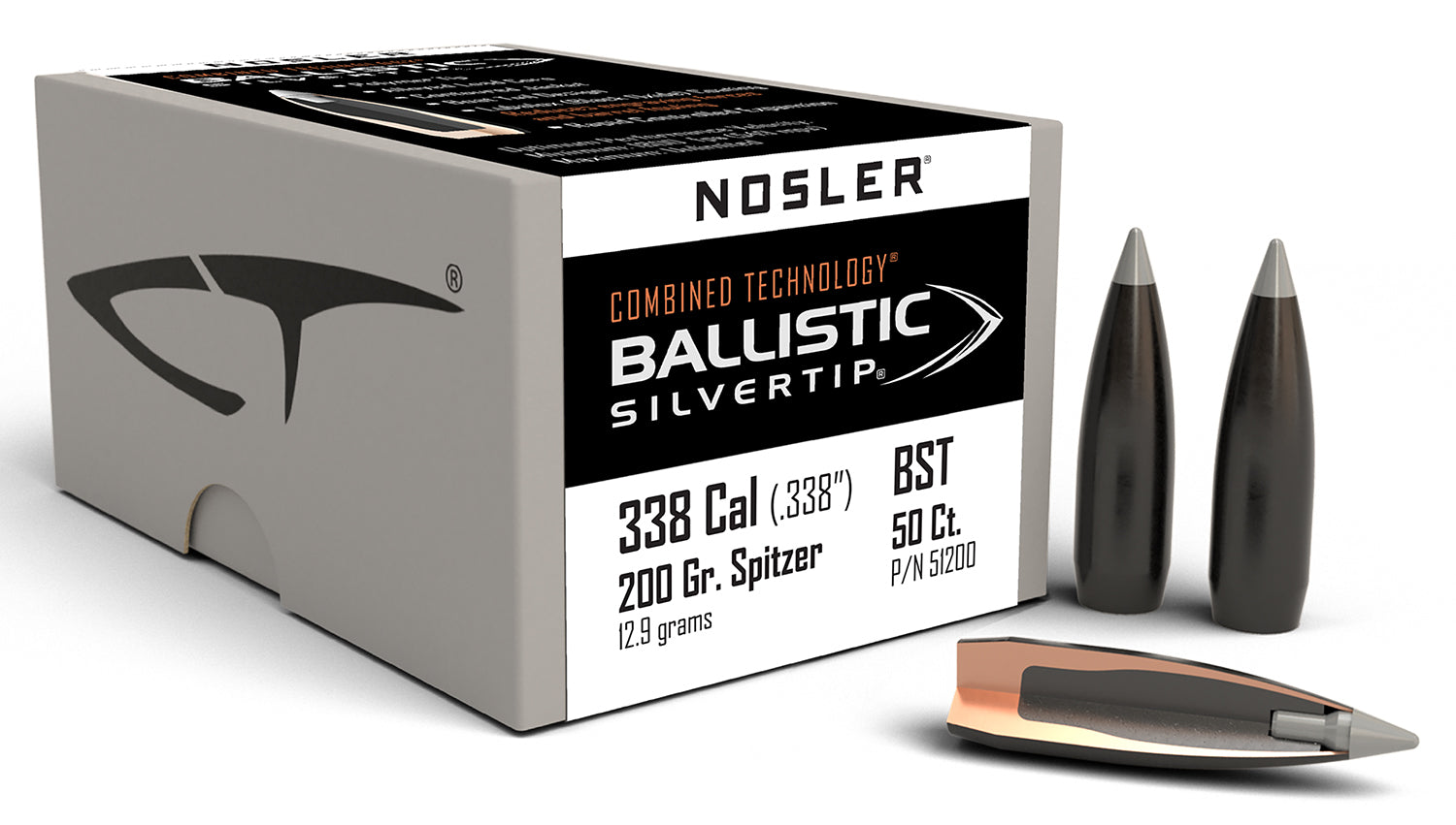 Nosler Ballistic Silvertip 338Cal 200 Grain Spitzer Point Hunting Bullets Box of 50